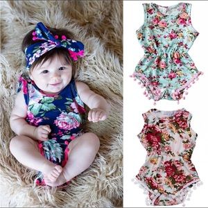 One Pieces - Floral Romper with Matching Head Band One Pieces - Floral Romper with Matching Head Band